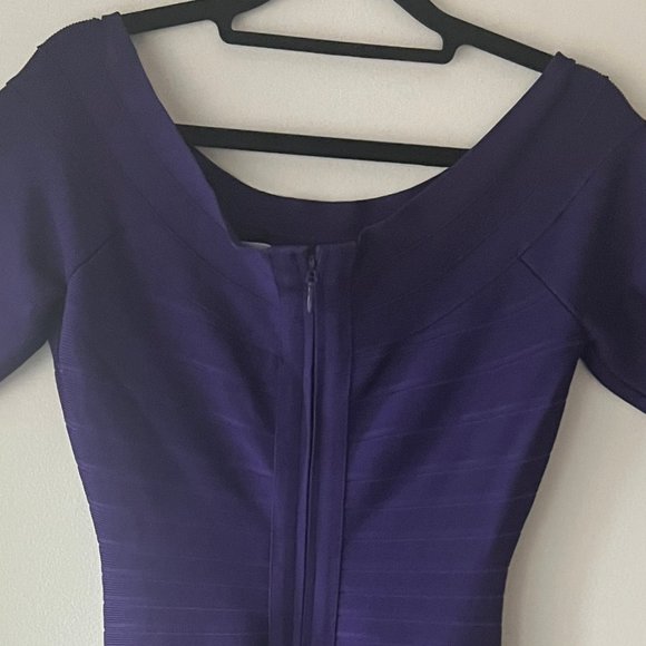 Herve Leger Liza Bandage Plum Berry Boat Neck Flared Dress Authentic - Picture 5 of 16